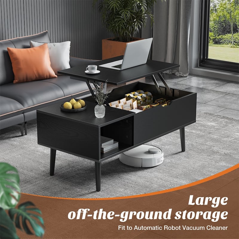 Coffee Table, Wood Lift Top Coffee Table with Storage Shelf, Lift Tabletop Dining Table for Home Living Room, Office