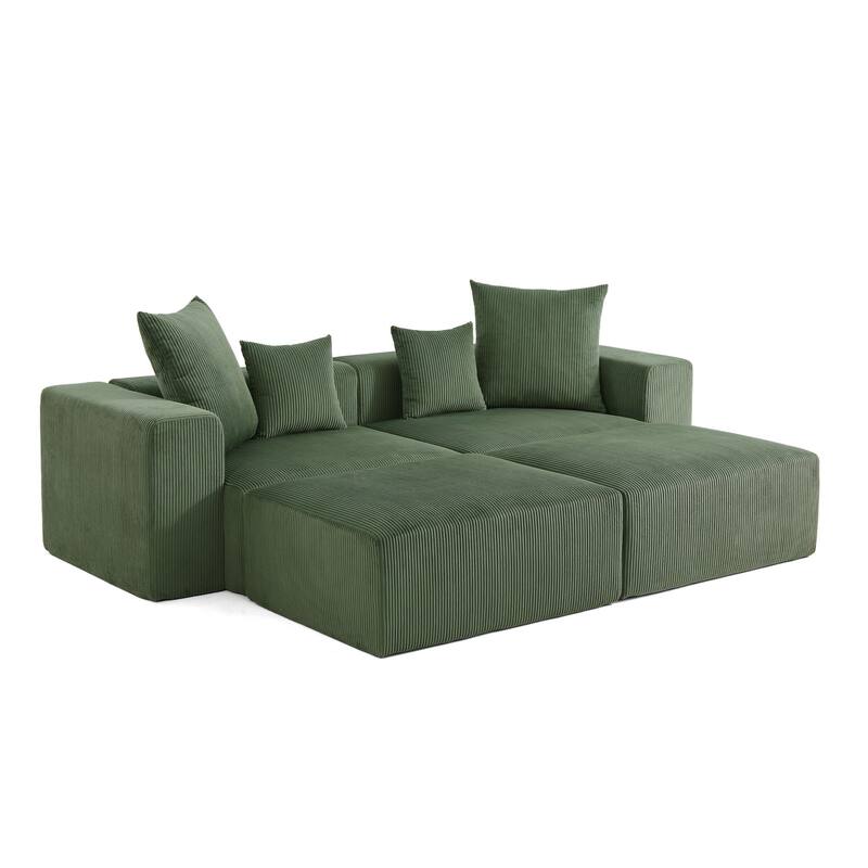 81"W No Assembly Corduroy Modular Sectional Sofa with Ottoman