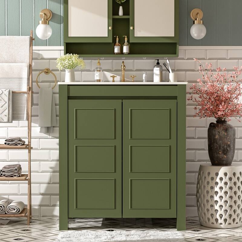 30" Bathroom Vanity with Ceramic Sink, Soft-Close Door, Adjustable Shelf