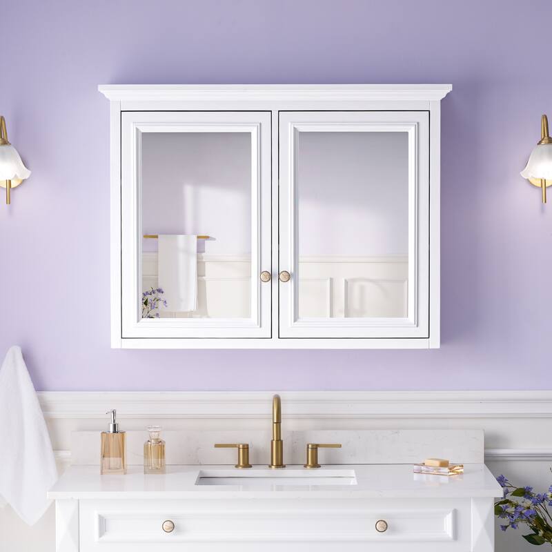 40"W X30"H Surface Mount Solid Wood Framed Medicine Cabinet With Soft-close Door And Wooden Shelves