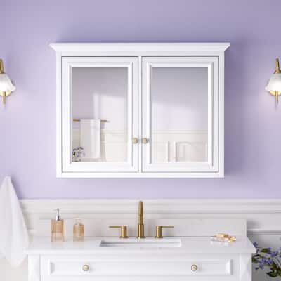 40"W X30"H Surface Mount Solid Wood Framed Medicine Cabinet With Soft-close Door And Wooden Shelves