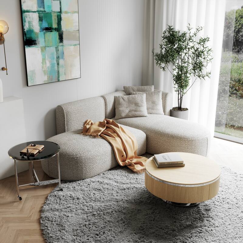 Nesting Coffee Table Set with End Table Round Coffee Table with 2 Storage Drawers