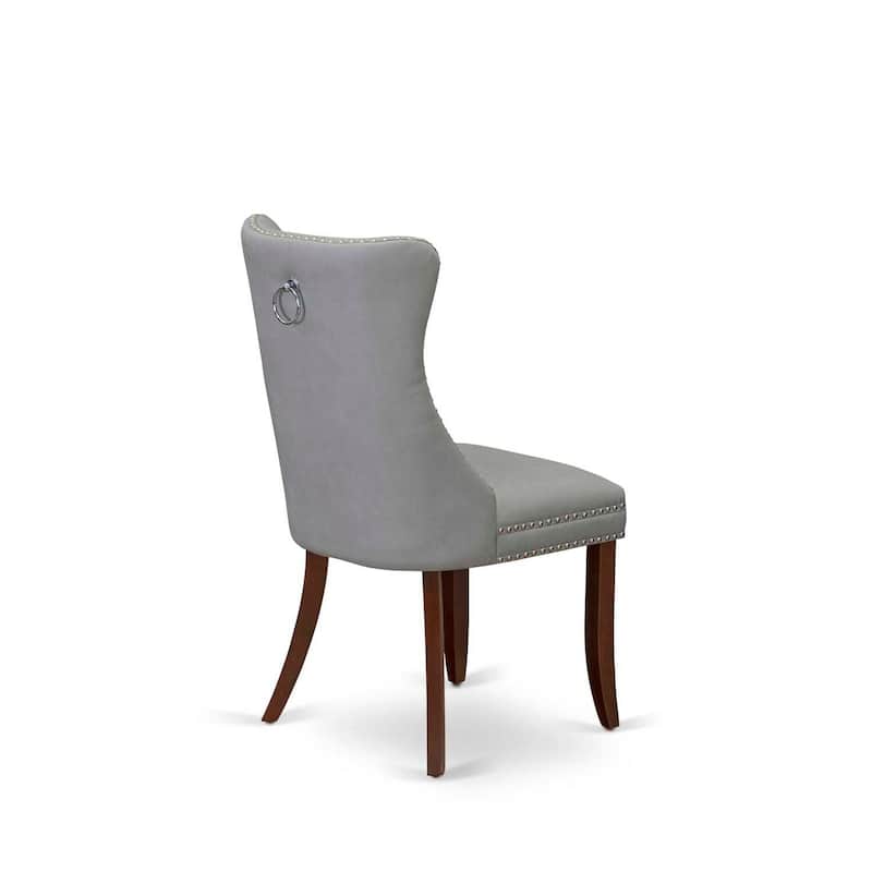 Parson Dining Chairs Set of 2 - Light Gray Faux Leather Upholstered Chairs with Nailhead Trim