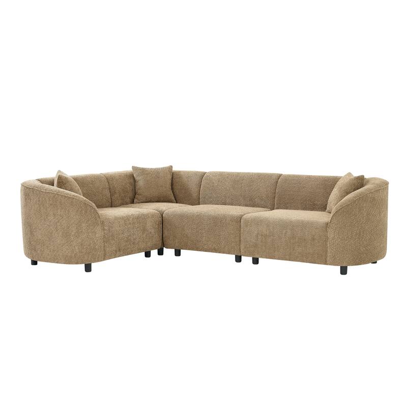 L-Shaped Curved Sectional Sofa, Boucle Upholstered 4-Seater Sofa, Corner Sofa with Pillows for Living Room, Apartment
