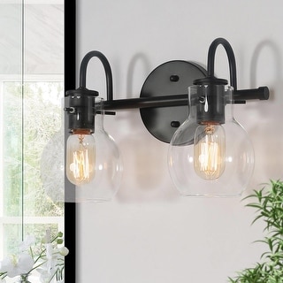 Olia Modern Black Linear Bathroom Vanity Lights Dimmable Clear Glass Wall Sconces