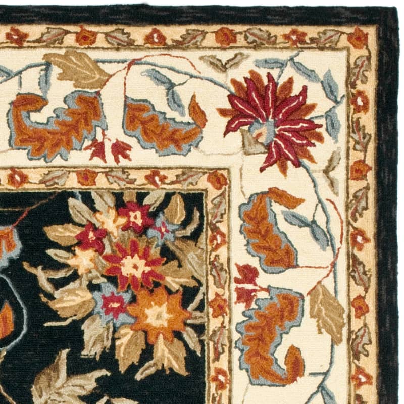 SAFAVIEH Handmade Chelsea Ashlyn French Country Floral Wool Rug - 6'x6'Square - Black