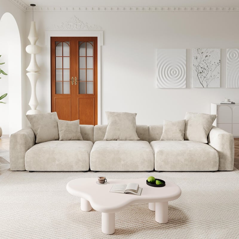 142" Luxurious Sectional Couch Sofa with 5 Pillows - Beige
