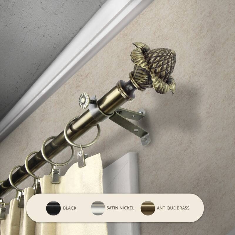 InStyleDesign Thistle Adjustable Curtain Rod 13/16 inch dia. - 28 to 48 inches - Antique Brass