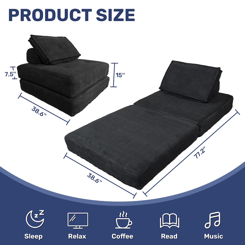 4-in-1 Convertible Sofa Bed with Foldable Chair, Fold Sleeper Sofa, Portable Fold Out Chair Bed, No Assembly Required