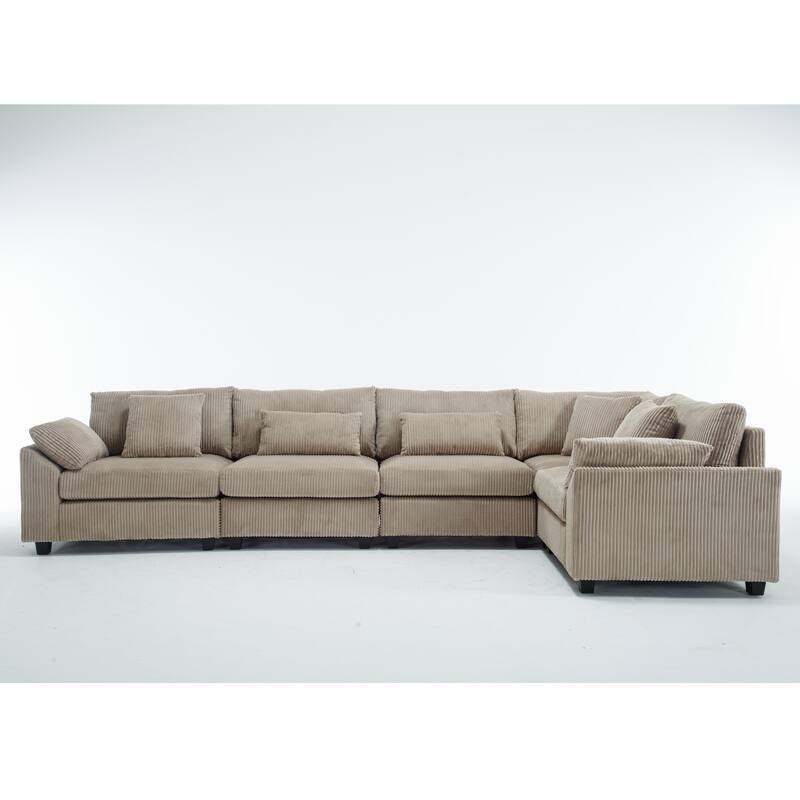 146" Fabric U-Shape Modular Sectional Sofa with Deep Seats and 7 Pillows (5-Seater)