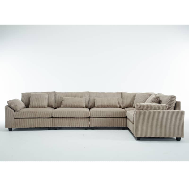Brown 146'' Convertible Oversized 5 Seater Modular Sectional Sofa with Soft Cushions and Sturdy Build for Living Room