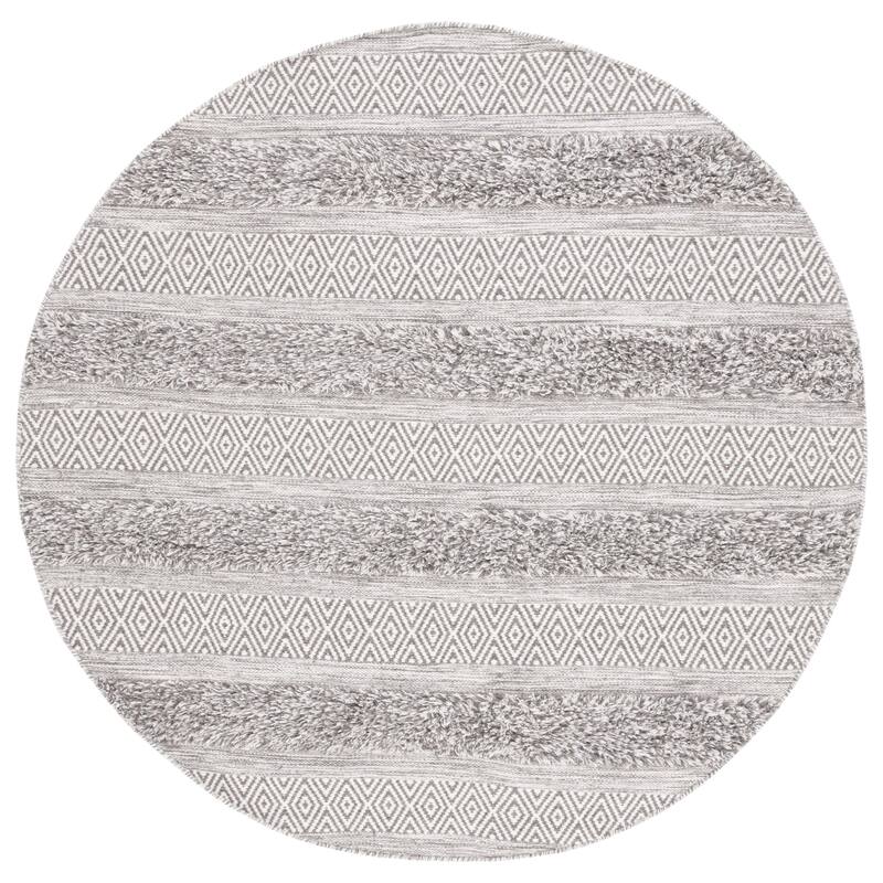 SAFAVIEH Handmade Vermont Adriane Rustic Boho Stripe Wool Rug - 6' Round - Brown/Ivory