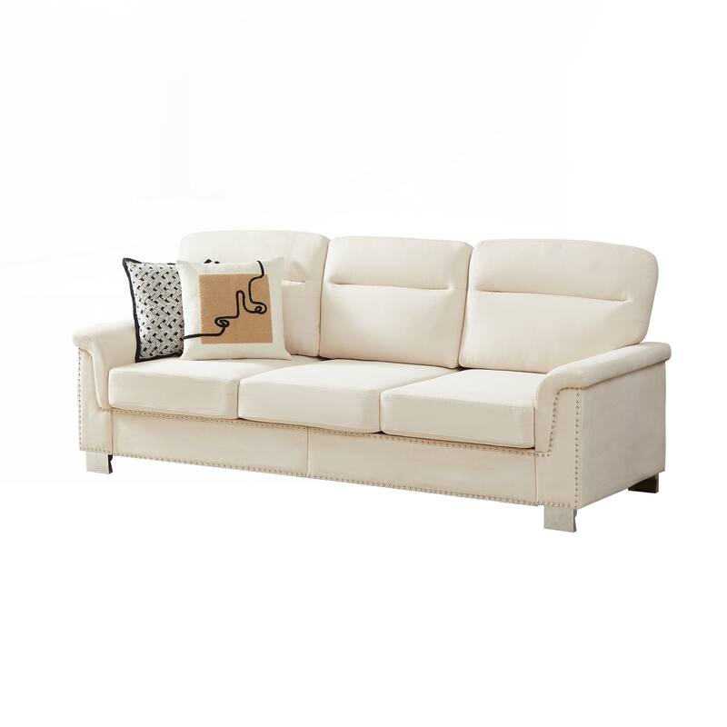 Modern Compressed Snowfleece Fabric 3-Seater Sofa, for Living Room, Bedroom, Office & Entertainment Spaces