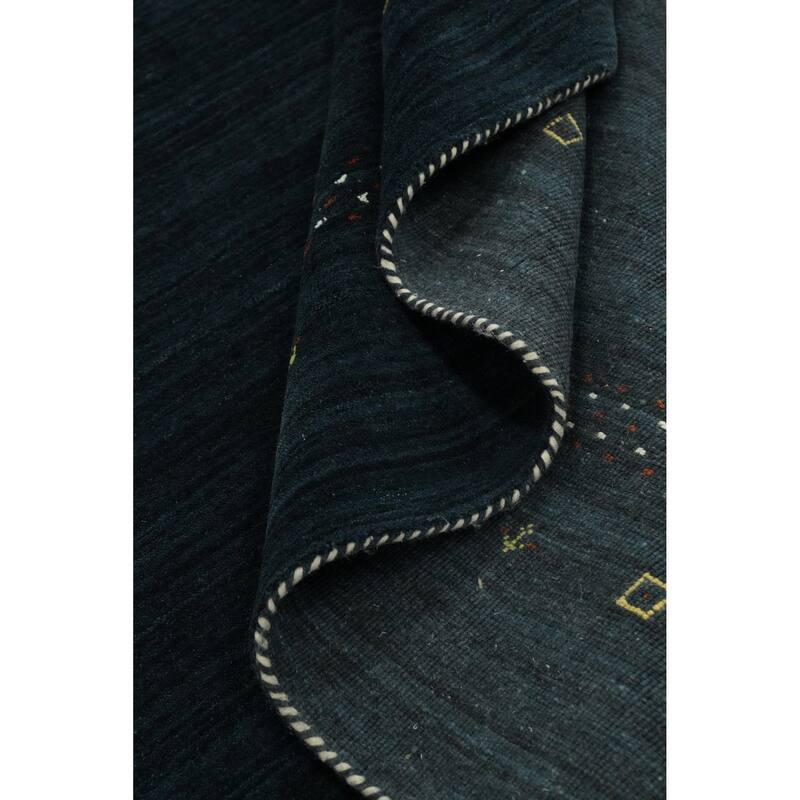Hand Knotted Oriental 100% Wool Carpet Tribal Animal Pictorial Navy Blue & Blues Gabbeh Area Rug - 7' 9'' X 8' 0''