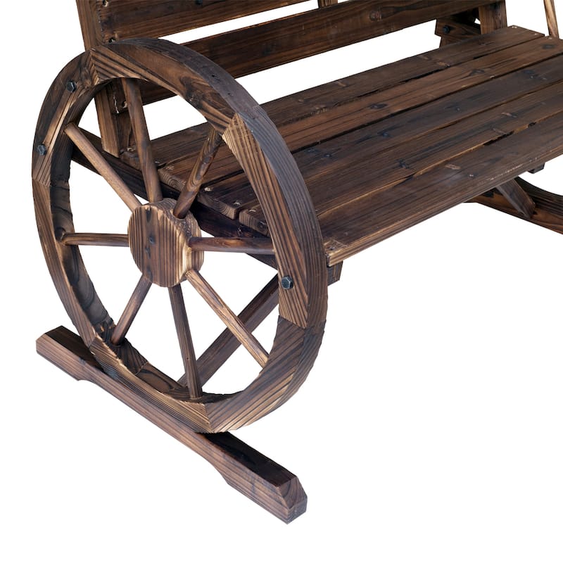 Outsunny Outdoor Patio Wagon Wheel Wooden Bench Chair