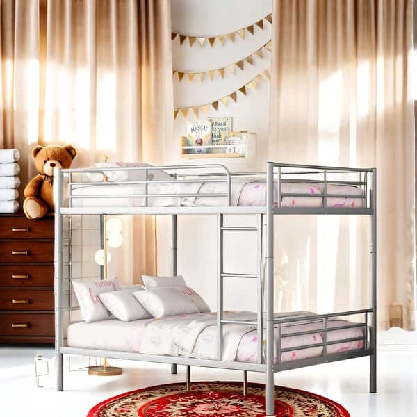 slide 2 of 27, Contemporary Build Full Over Full Metal Bunk Bed, Easy Assembly Silver