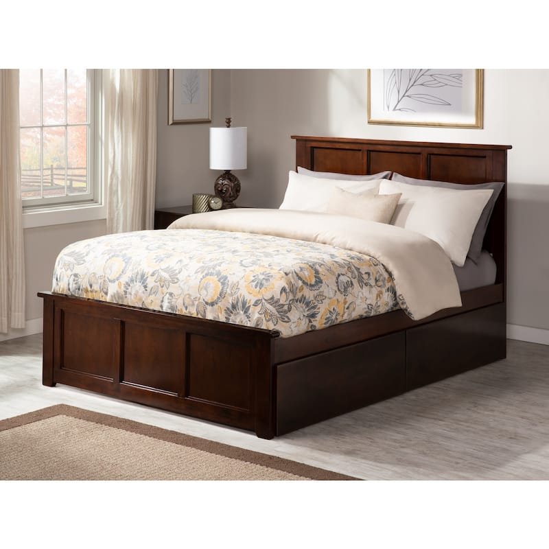 Platform Bed with Footboard & 2 Drawers - Storage Bed Frame - Slatted Support
