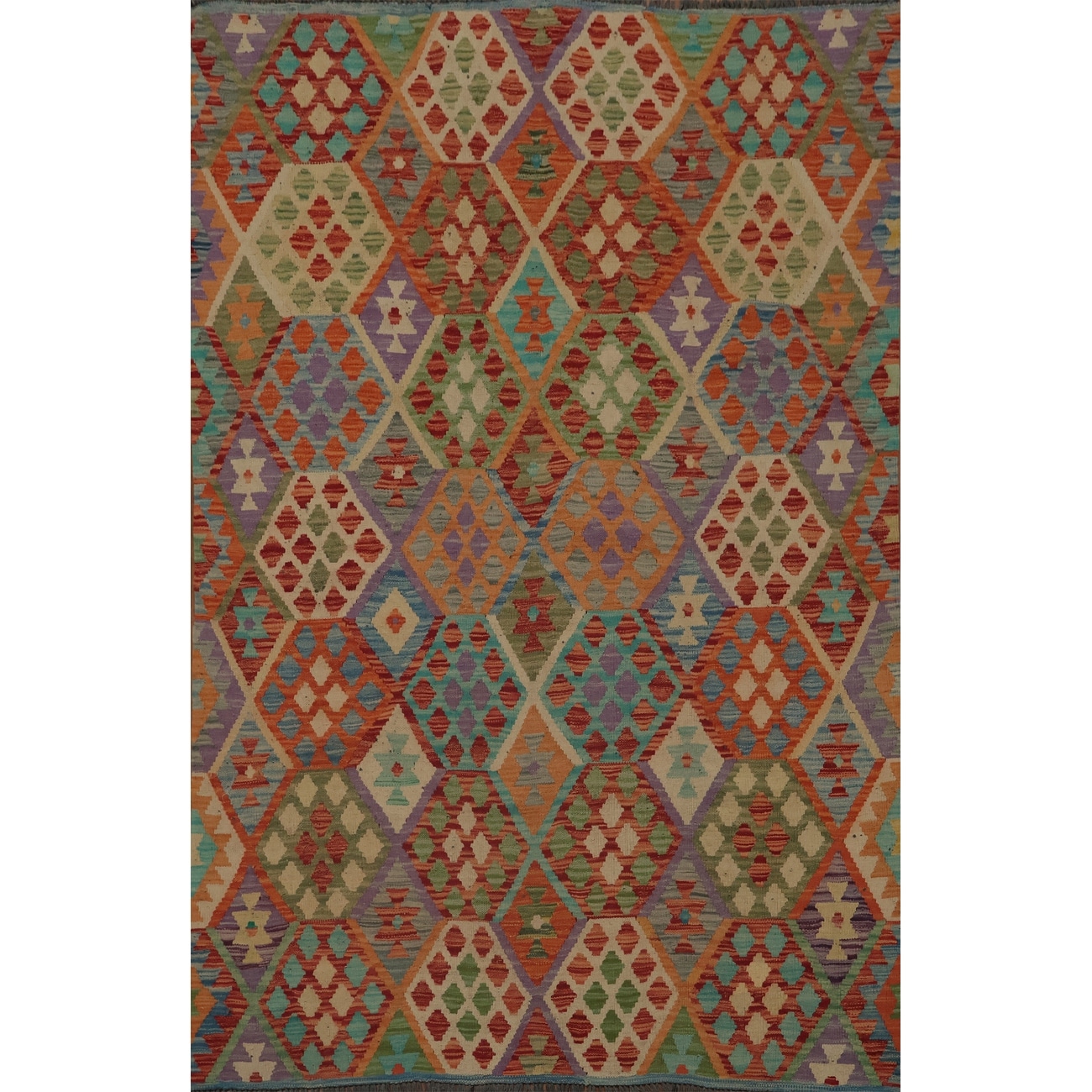 Hand Woven Oriental 100% Wool Carpet Southwestern Tribal Multi-Colored Kilim Area Rug - 6' 8'' X 5' 1''