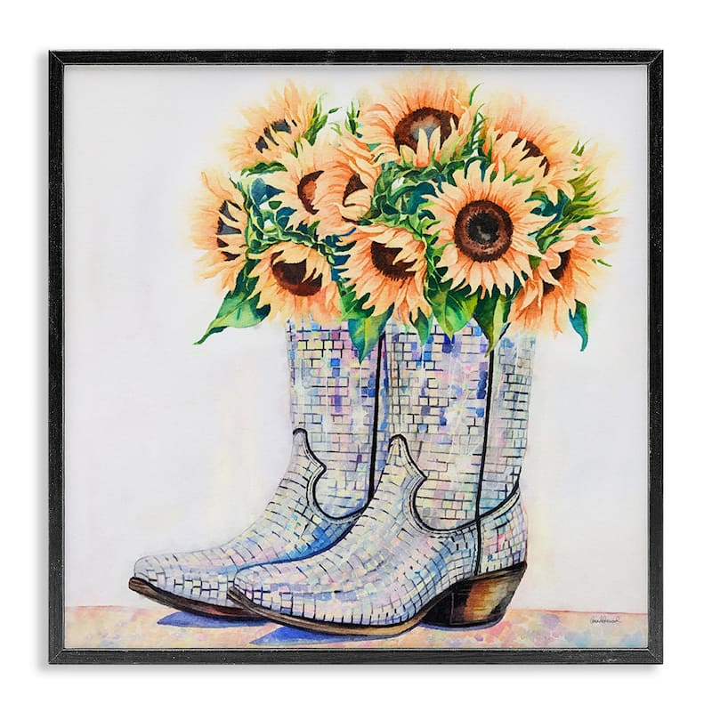 Stupell Sunflower Filled Cowgirl Boots Framed Giclee Art Design By Amanda Greenwood - 12 x 12 - Black