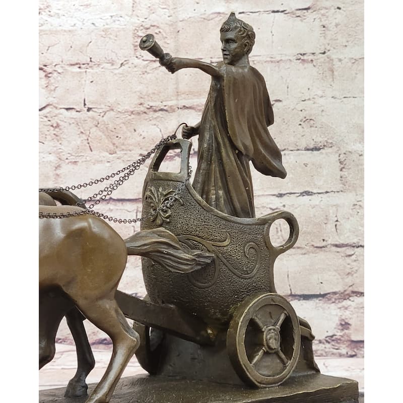 Roman Caesar Pulled By Horses On Chariot Bronze Statue Sculpture Figure 11 Inches X 17 Inches