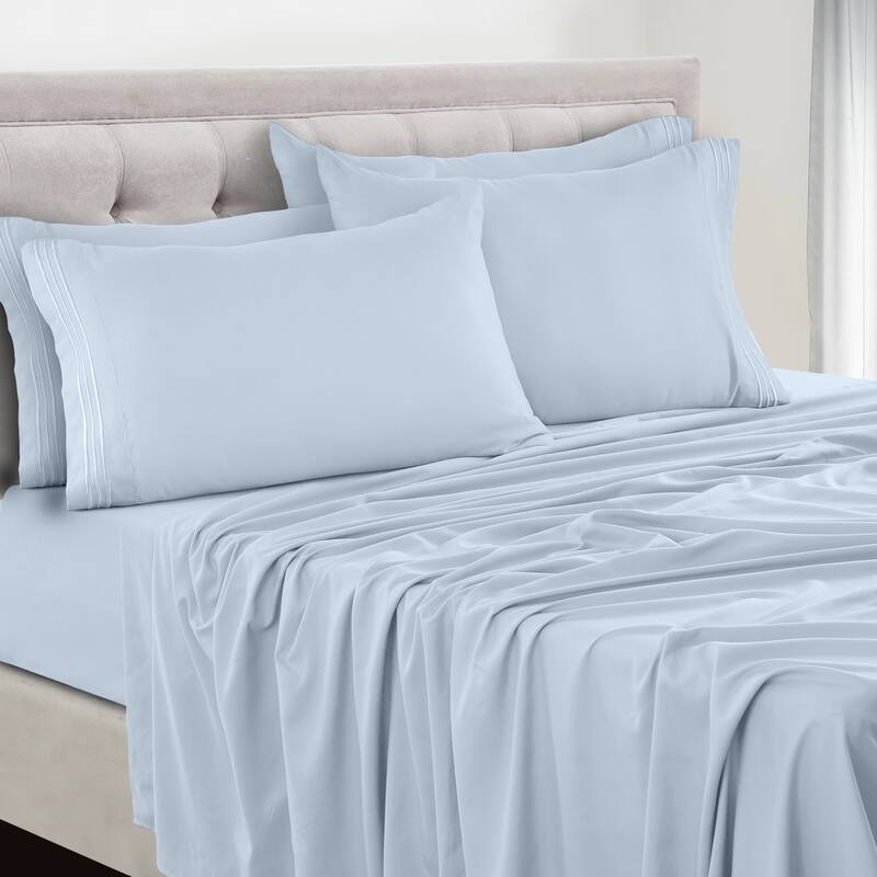 6 Piece Bed Sheet Set Deep Pocket Ultra Soft Microfiber Bedding Sheets - California King - Ice Blue