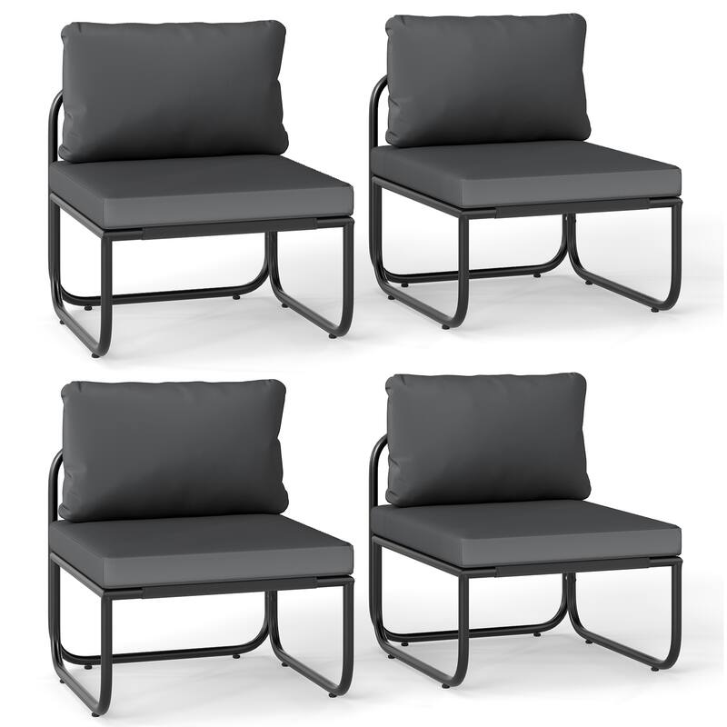 Gymax Patio Chairs Set of 4 w/ Removable Cushions Heavy Duty Metal - Black