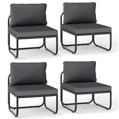 Gymax Patio Chairs Set of 4 w/ Removable Cushions Heavy Duty Metal