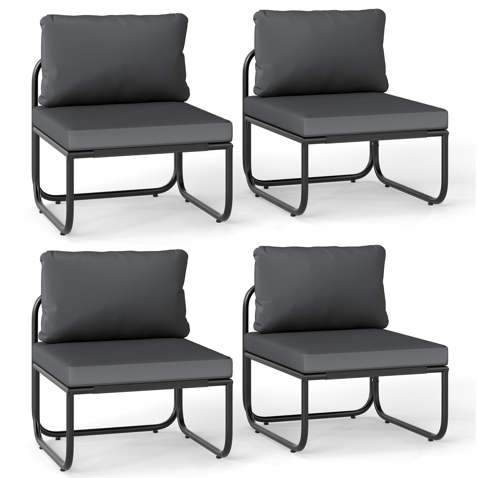 Gymax Patio Chairs Set of 4 w/ Removable Cushions Heavy Duty Metal