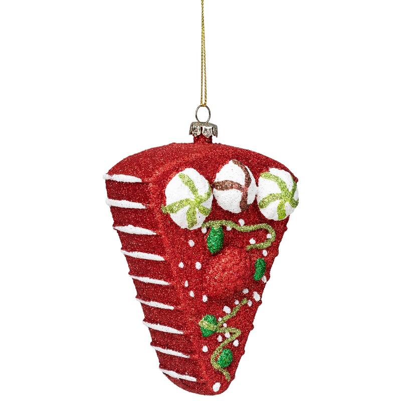 Glittered Shatterproof Strawberry Cake Slice Christmas Ornament - 5" - Red and White