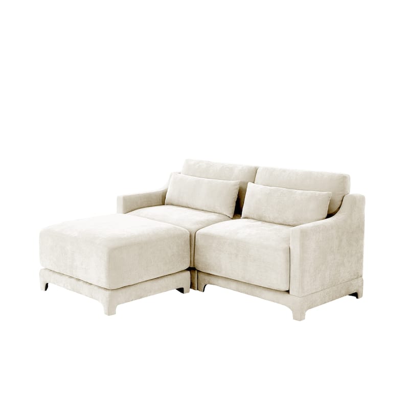 73.2" Chenille 2-Seater Sofa with Ottoman, 2 Lumbar Pillows, High-Resilience Sponge and Solid Wood Frame