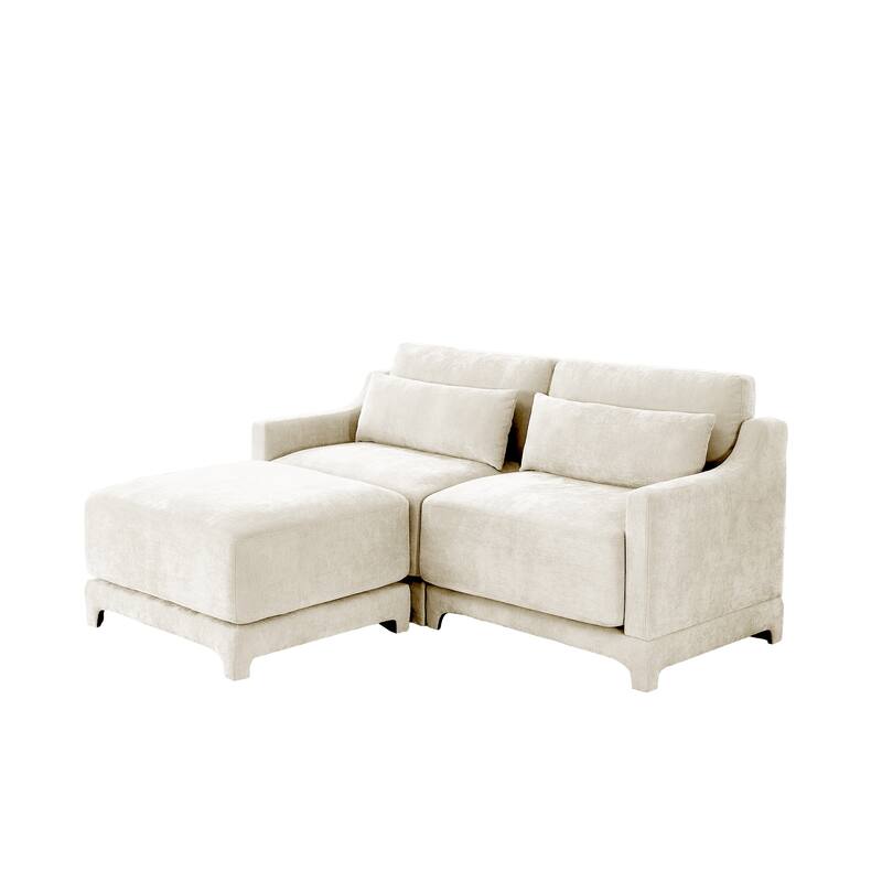 73.2" Chenille 2-Seater Sofa with Ottoman, 2 Pillows & Solid Wood Frame