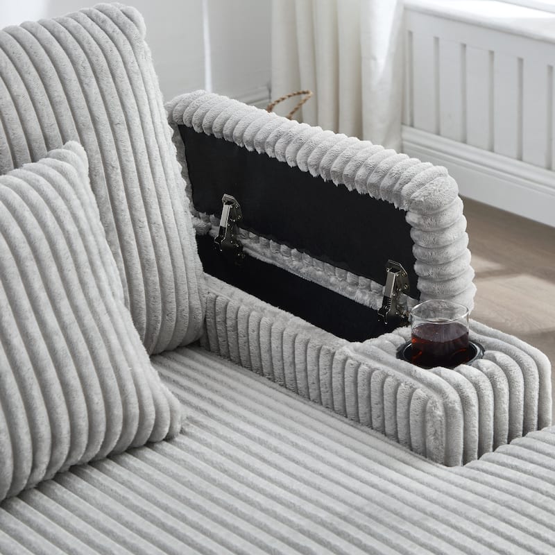 Corduroy Chaise Lounge Sofa Loveseat Sleeper Sofa with Adjustable Backrest, Cup Holders, Phone Holder and Dual Storage Armrest