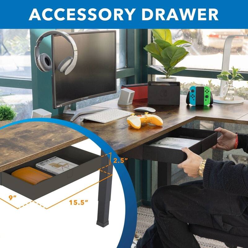 Mount-It! 63"W Electric L-Shaped Corner Adjustable Standing Desk, Rustic Brown/Black (MI-15010)