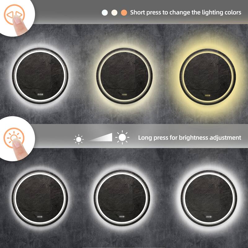 Frameless LED Lighted Round Bathroom Vanity Mirror Dimmable Anti-Fog