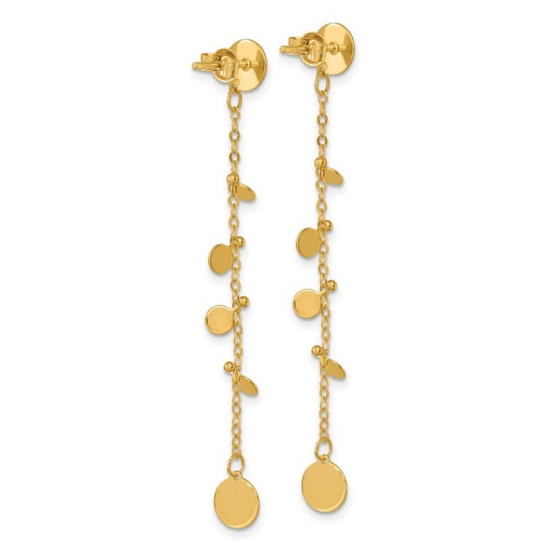 Curata 14k Yellow Gold 57x6mm Disc and Bead Dangle Post Earrings