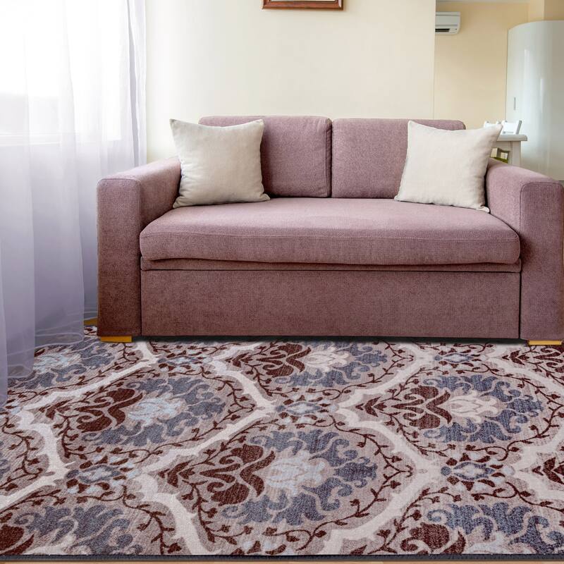 Superior Chloe Floral Damask Non-Slip Washable Indoor Runner or Area Rug