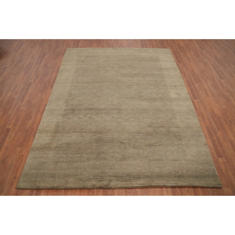 Hand Knotted Oriental 100% Wool Carpet Modern Solid Brown Gabbeh Area Rug - 9' 6'' X 7' 6''