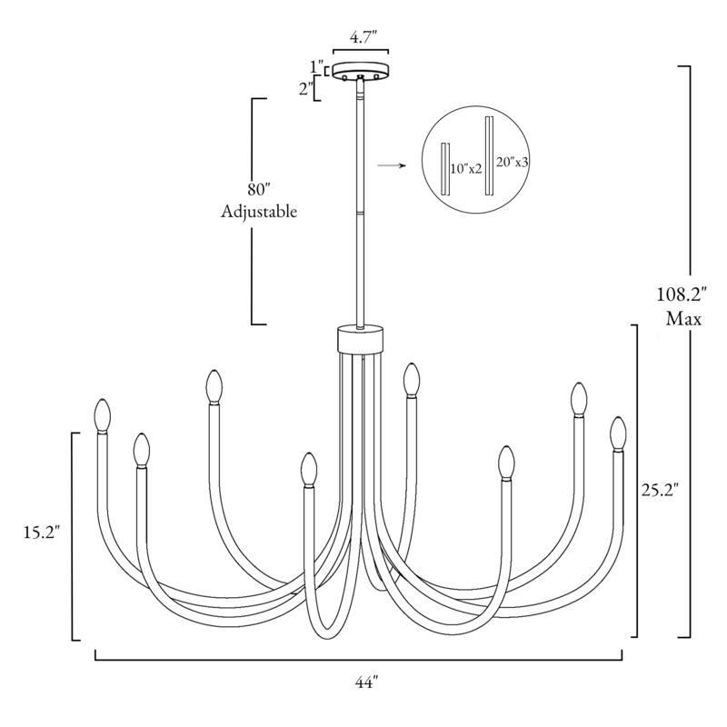 Modern Black 8 Light Chandelier Large Candle Lighting for Dining Room - Matte Black - W44.1"xH25.2"