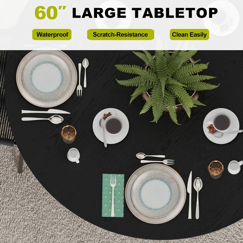 Dovelina 60" Round Dining Table with Artistic Fluted Base & Safe Rounded Edges for Family