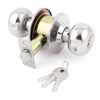 Bedroom Bathroom Metal Push-Button Keyed Oval Handle Door Knob Lock Set Lockset - Silver Tone ...