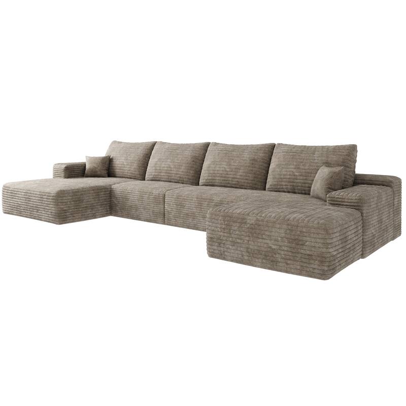 Corduroy Upholstered U-shaped Sectional Sofa with Chaise and Ottoman
