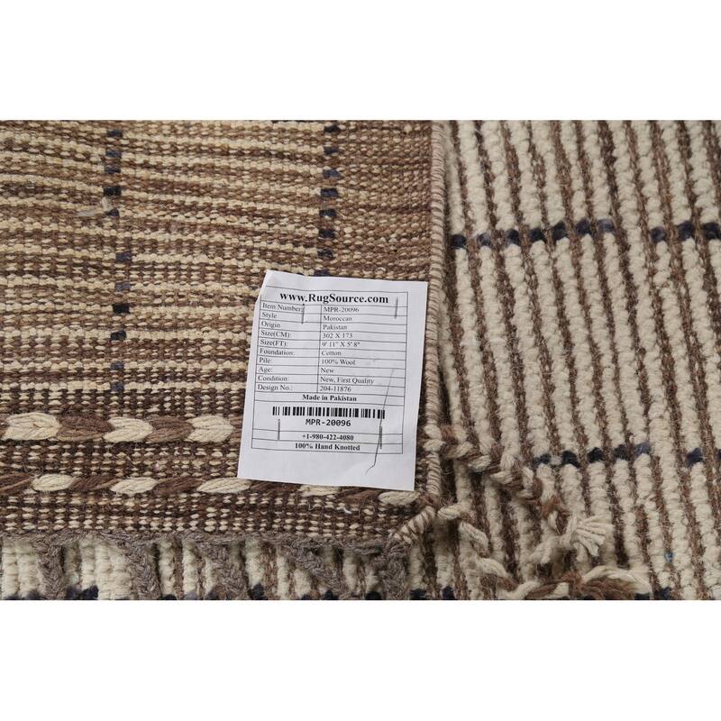 Beige Moroccan Striped Rug Hand-Knotted Wool Carpet - 5'8"x 9'11"