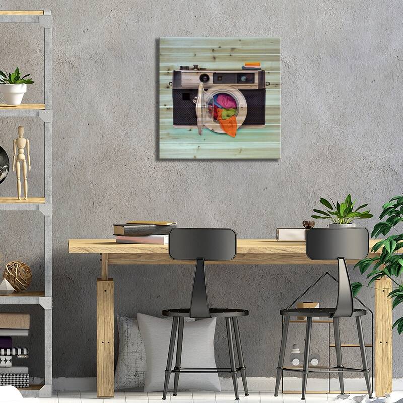 Washing Camera Print On Wood by Paul Fuentes - Multi-Color