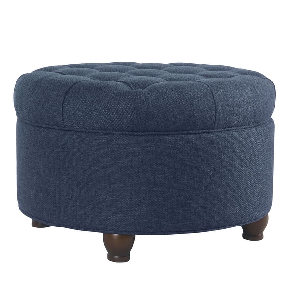 Red HomePop Upholstered Large Round Button Tufted Storage Ottoman with Removable Lid Red HomePop Upholstered Large Round Button Tufted Storage Ottoman with Removable Lid