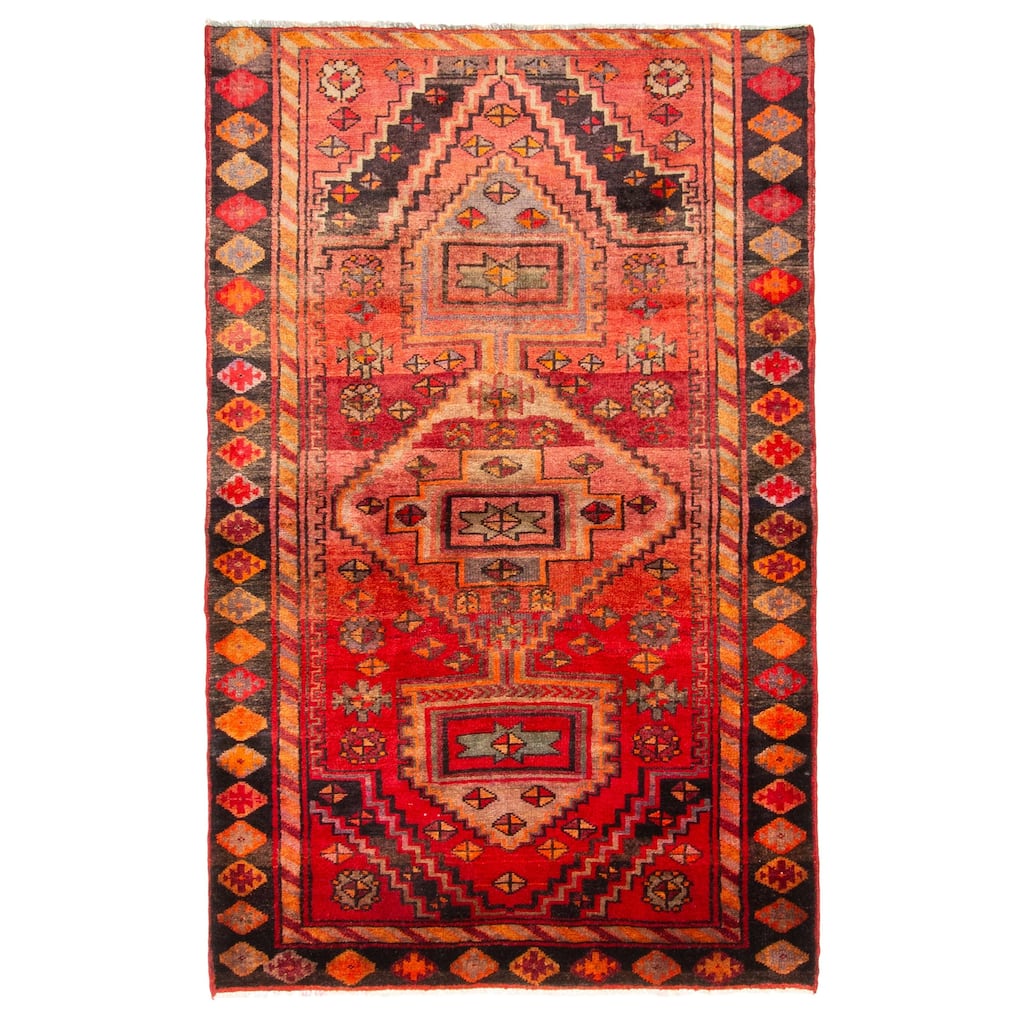 ECARPETGALLERY Hand-knotted Melis Vintage Red Wool Rug - 4'2 x 6'6