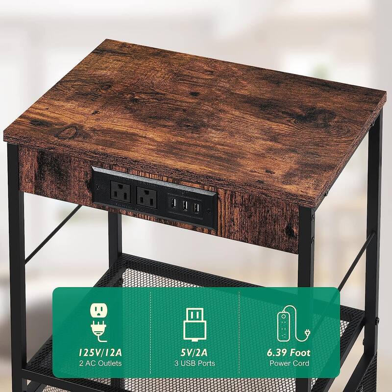 Vinyl Record Storage Table with Power Outlet