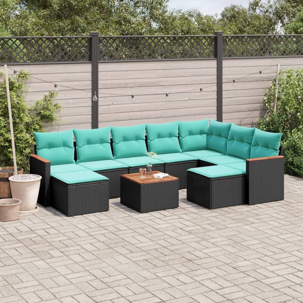 vidaXL 9/10 Piece Patio Sofa Set with Cushions Black/Gray Poly Rattan - 24.4 x 24.4 x 27.2