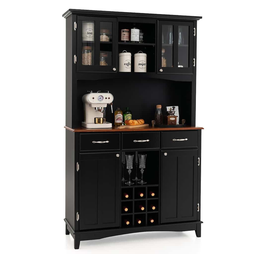 Gymax Buffet And Hutch Kitchen Storage Cabinet Cupboard w/ Wine Rack &