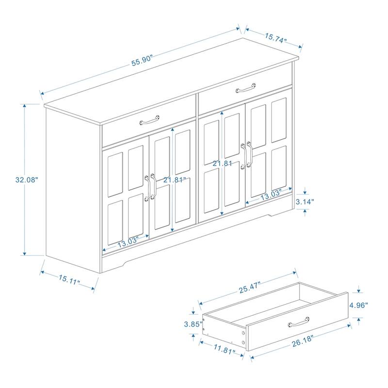 Farmhouse Buffet Cabinet Storage Sideboard with 2 Drawers and 4 Doors