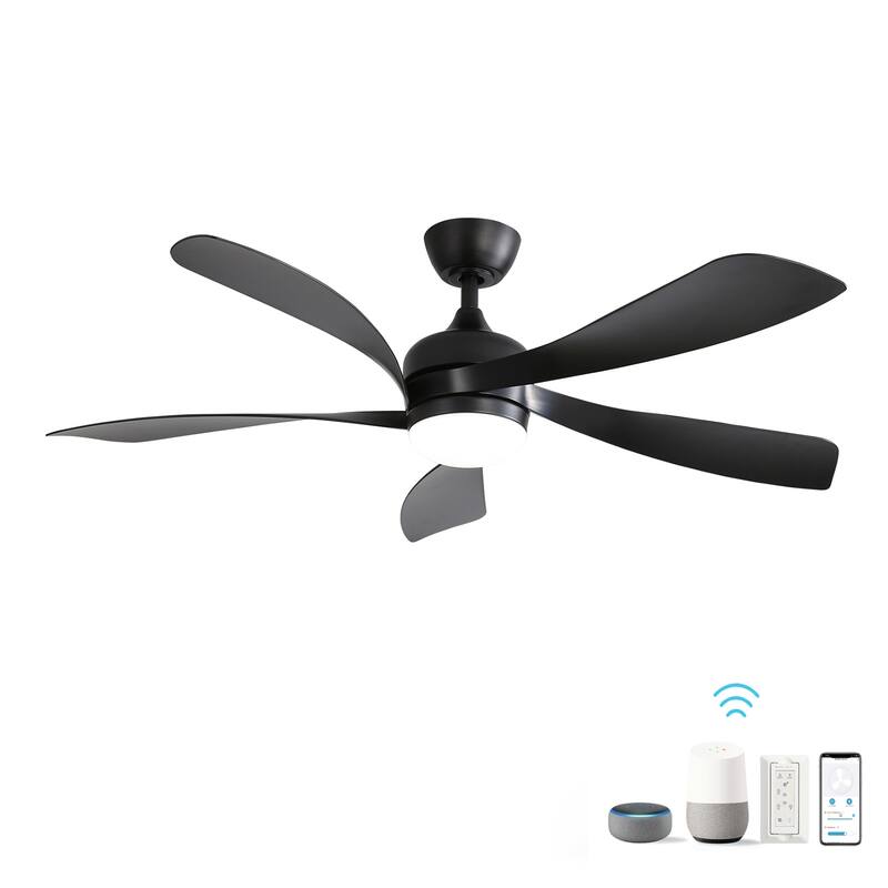 Quiet Reversible DC Motor Ceiling Fan with 6-Speed Wind Remote Control and 3-Color LED Lighting, Timer Function - Black